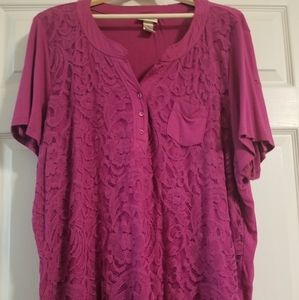 Tru Self Fuchsia Lace Front Blouse